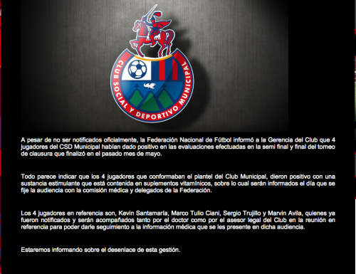 Comunicado municipal dopaje cuatro jugadores foto