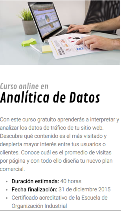 Entre los cursos a disposición se encuentra el de Analítica de Datos, el cual tiene una duración de 40 horas. (Foto: Google)