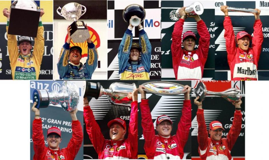 Combo fotográfico que recoge la historia de éxito de Michael Schumacher dentro de la Fórmula Uno. (AFP)