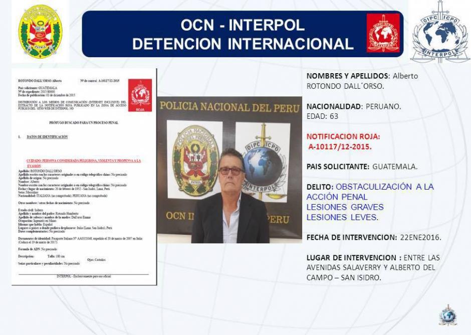 Alberto Rotondo fue capturado en Lima, Perú, el viernes 22 de enero. (Imagen. Interpol)