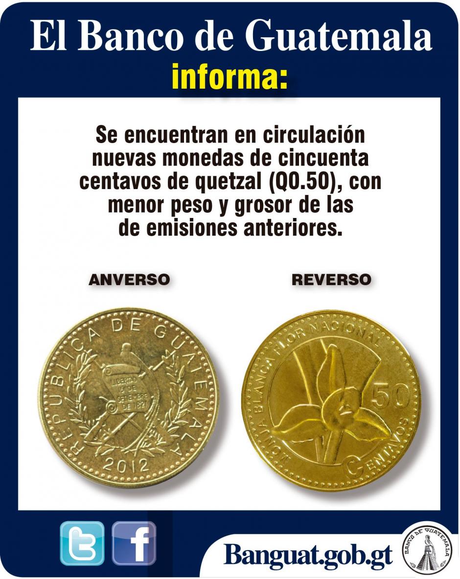 El cambio del peso de la moneda es para disminuir la elaboración de la misma. Fuente: Banco de Guatemala