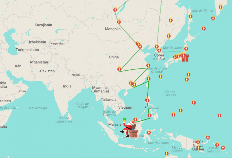 Santa Claus aún tiene un largo recorrido antes de llegar a Guatemala. (Foto: captura de pantalla/Google)