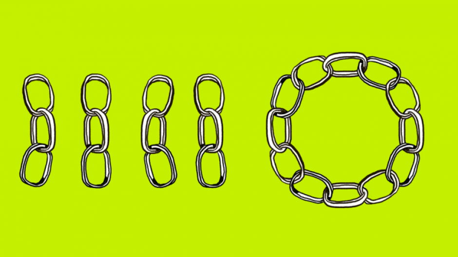 ¿Cuál es el número mínimo de eslabones que debes cortar y soldar para hacer la cadena? (Imagen: Gizmodo)