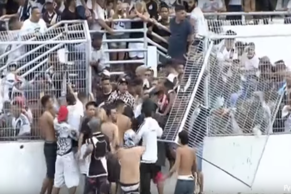 Los aficionados invadieron la cancha y la policía debió lanzar balas de goma para controlar la situación. (Imagen: captura de pantalla)