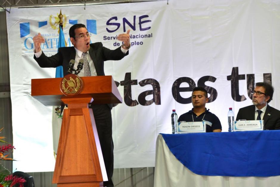 El presidente Jimmy Morales participó en la inauguración de la Feria de Empleo. (Foto: Jesús Alfonso/Soy502)