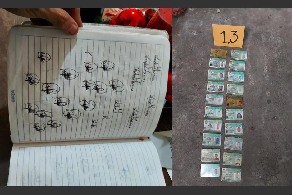 En la vivienda de la familia de los "motoladrones" encontraron DPI y cuadernos en los que practicaban las firmas para cometer las estafas. (Foto: MP)