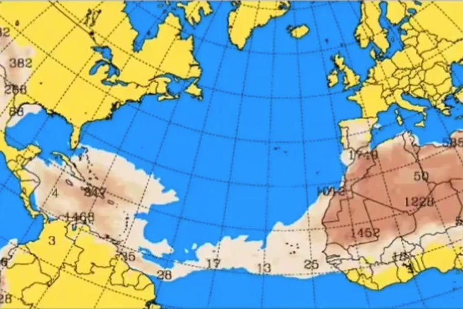 La nube de polvo se desplazará durante esta semana, del 25 al 27 de junio, y afectará Guatemala. (Foto: Insivumeh)