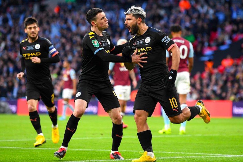 Sergio Agüero en pleno festejo del gol que abrió el camino al triunfo del Manchester City. (Foto: Twitter)