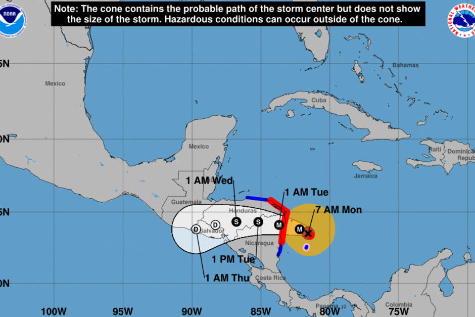 Iota se ubica cerca de Nicaragua y los efectos en Guatemala se mostrarán en las próximas horas. (Foto: NHC/Noaa)