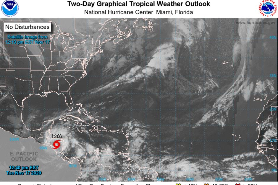 La tormenta tropical Iota llegará a Guatemala durante la noche de este martes 17 de noviembre. (Foto: NHC/Noaa)