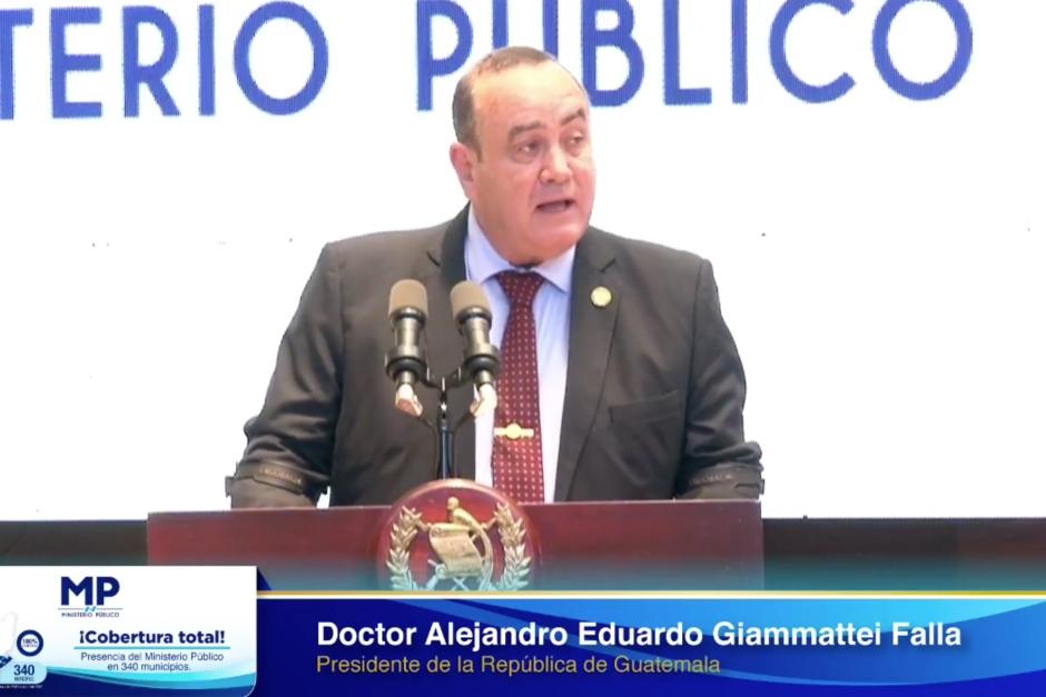 Alejandro Giammattei en el actividad del MP. (Foto: captura de pantalla) 