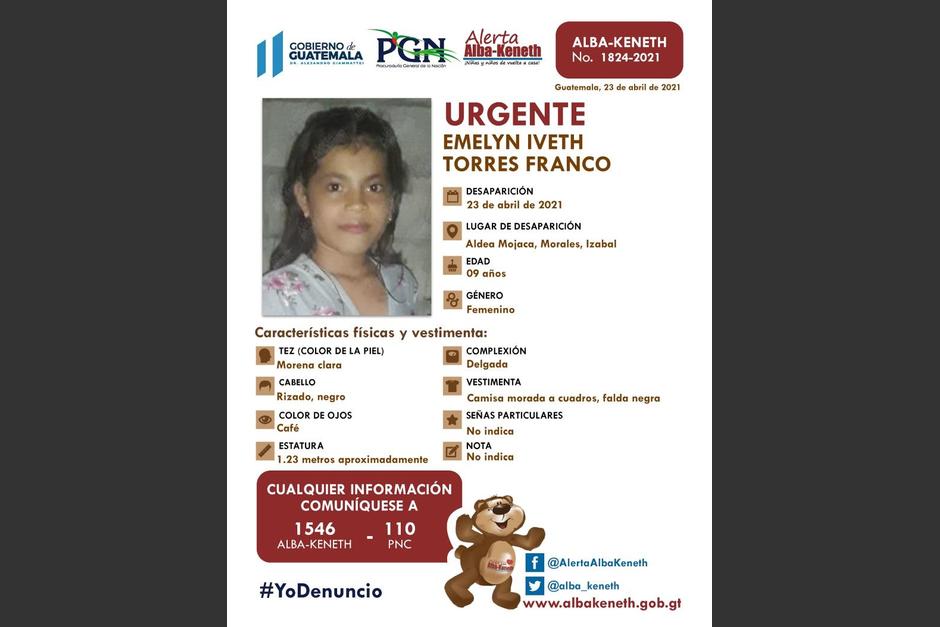 La menor presenta síntomas de deshidratación, por lo que fue llevada a un centro asistencial. (Foto: Alerta Alba-Keneth)