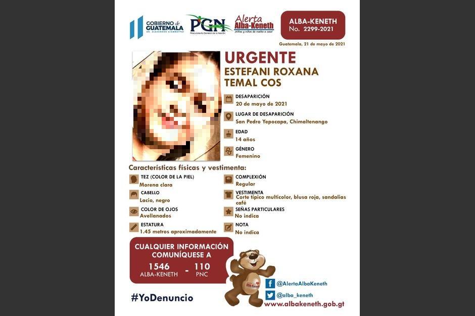 La adolescente fue localizada por agentes de la PNC este sábado. (Foto: Alerta Alba-Keneth)