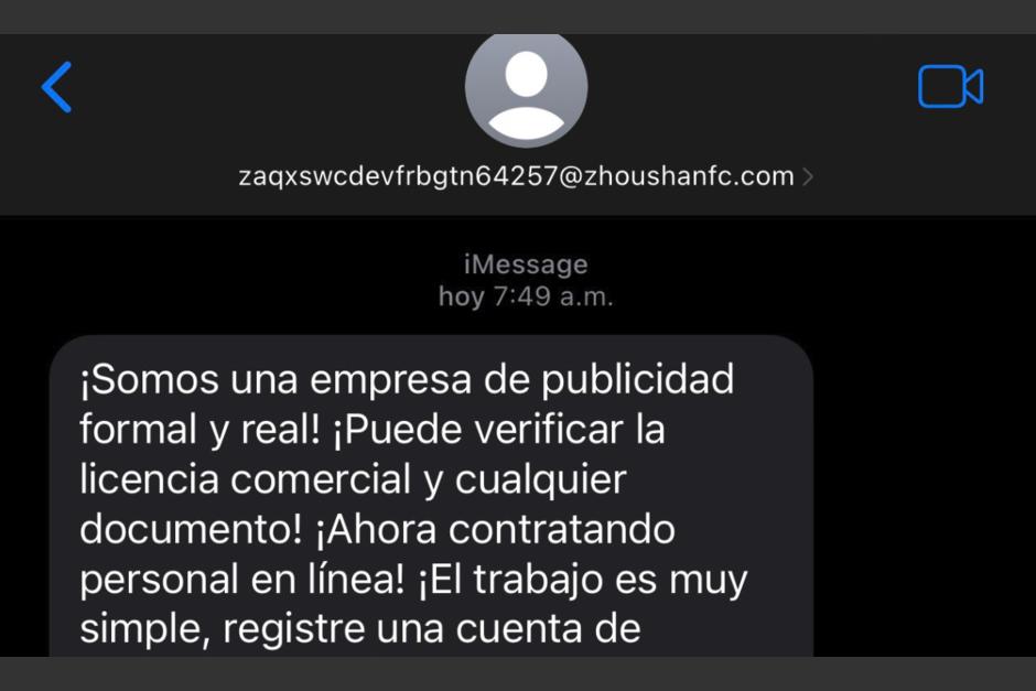 Guatemaltecos recibieron un mensaje que ofrecía ingresos fáciles. (Foto: captura pantalla) 