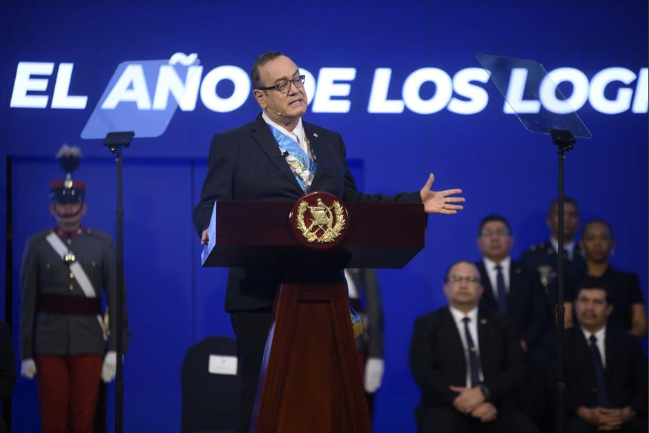 El presidente Alejandro Giammattei presentó el informe del tercer año de Gobierno. (Foto: Wilder López/Soy502)