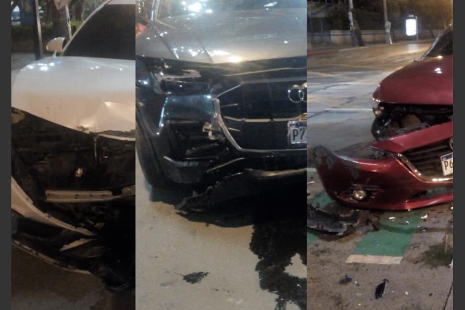 Tres vehículos colisionaron en un sector de la zona 9. (Foto: captura de pantalla)