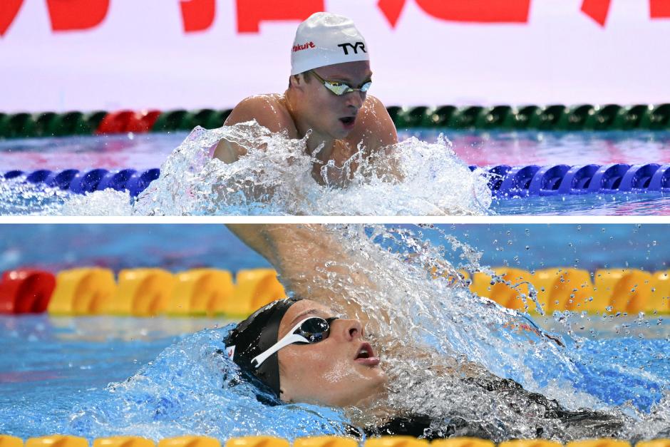 Marchand y McIntosh dominaron sus respectivas pruebas de 400 metros combinados, en el cierre de los Mundiales de Natación. (Fotos: AFP)