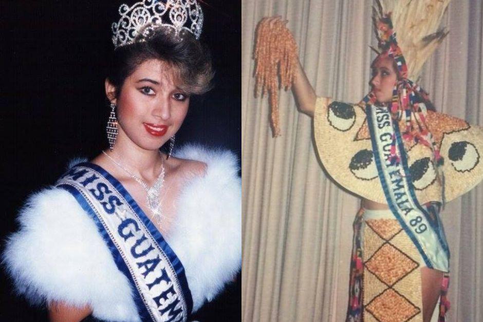 Fue Madrina de la Cámara de Comercio chiquimulteca. El traje, elaborado con granos de maíz y frijol, atrajo la atención de la prensa enviada al certamen Miss Universo 1989. (RR SS)