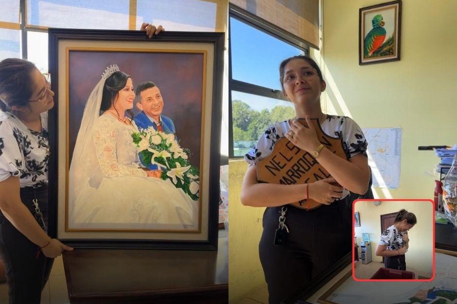 Fernanda Arriola, esposa del alcalde de Masagua, Nelson Marroquín, retiró sus pertenencias de la municipalidad. (Foto: capturas de video/Soy502)