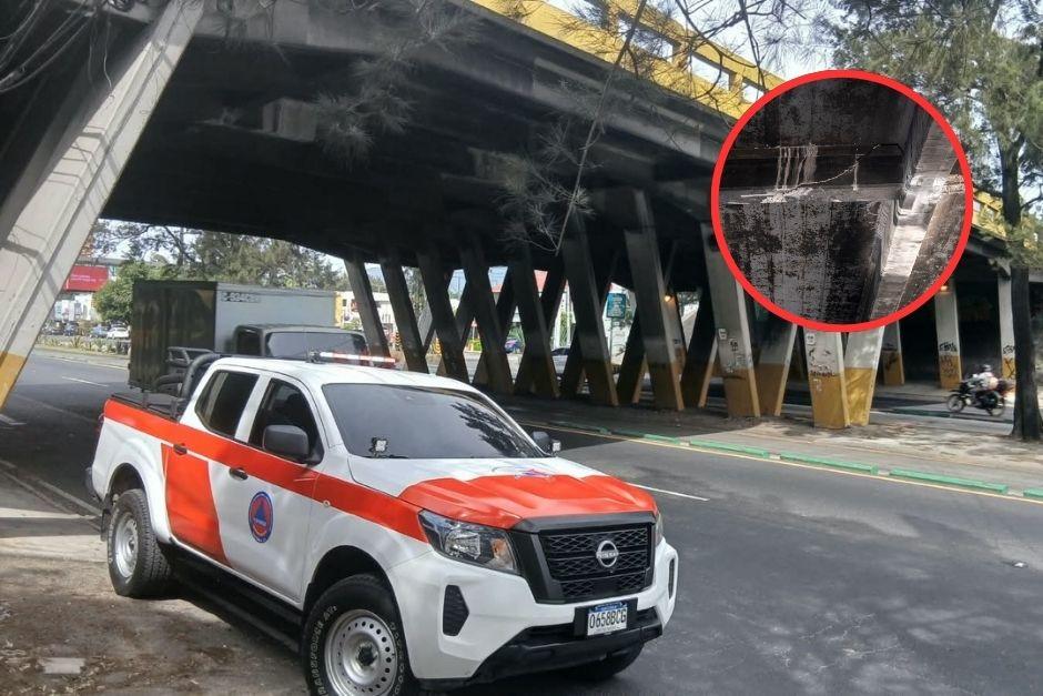 El puente Periférico presenta daños y grietas en su estructura. (Foto: Conred/Soy502)