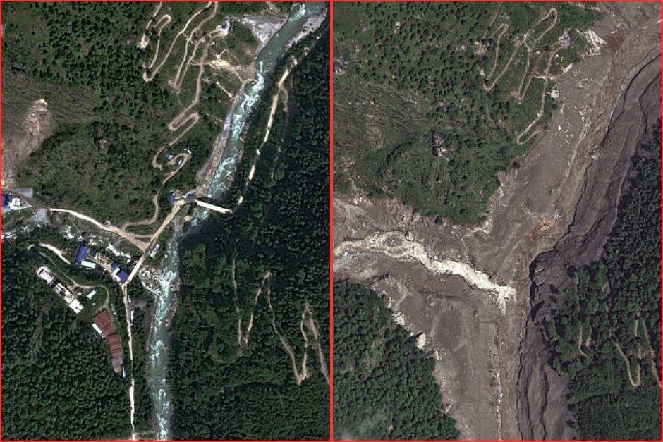 El sector fronterizo entre Nepal y China quedó destruido tras la devastadora riada. (Foto: Vantor/Soy502)