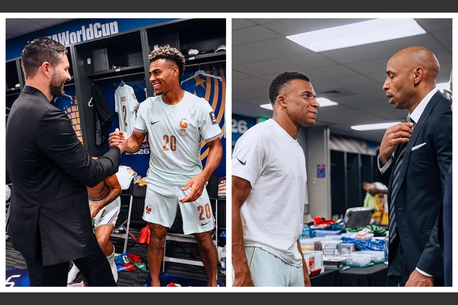 Gignac y Henry visitaron el vestuario de Francia tras la victoria contra Marruecos. (Foto: Francia)