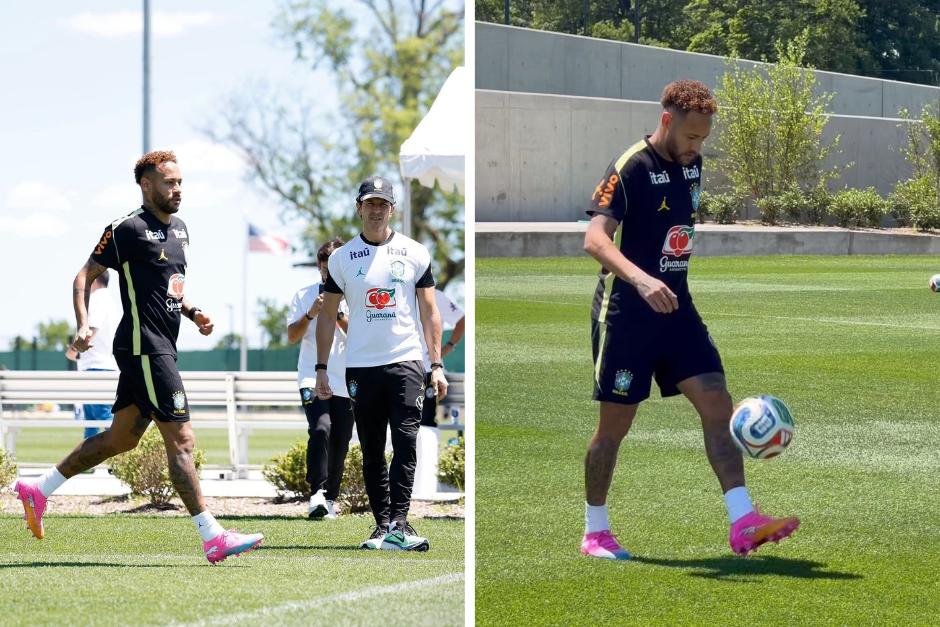 Ney hizo algunos ejercicios y tocó el balón, buena sensaciones de cara a lo que viene para Brasil. (Fotos: Redes)