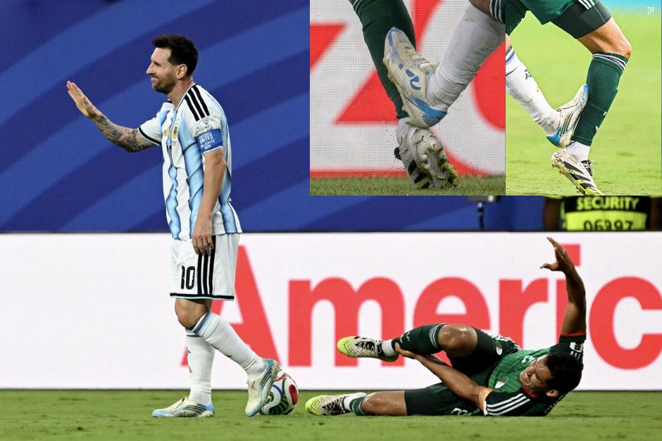 La acción fuerte de Messi quedó sin sanción para el capitán argentino, que más tarde se lució en el partido con un triplete (FOTO: AFP y capturas de pantalla)
