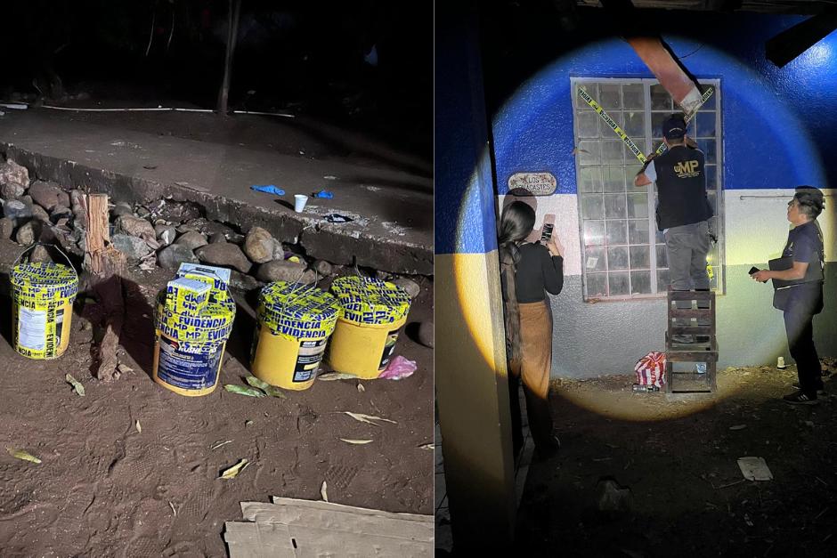 La vivienda ubicada en La Democracia, Huehuetenango, quedó clausura, tras la localización de arsenal. (Foto: MP)
