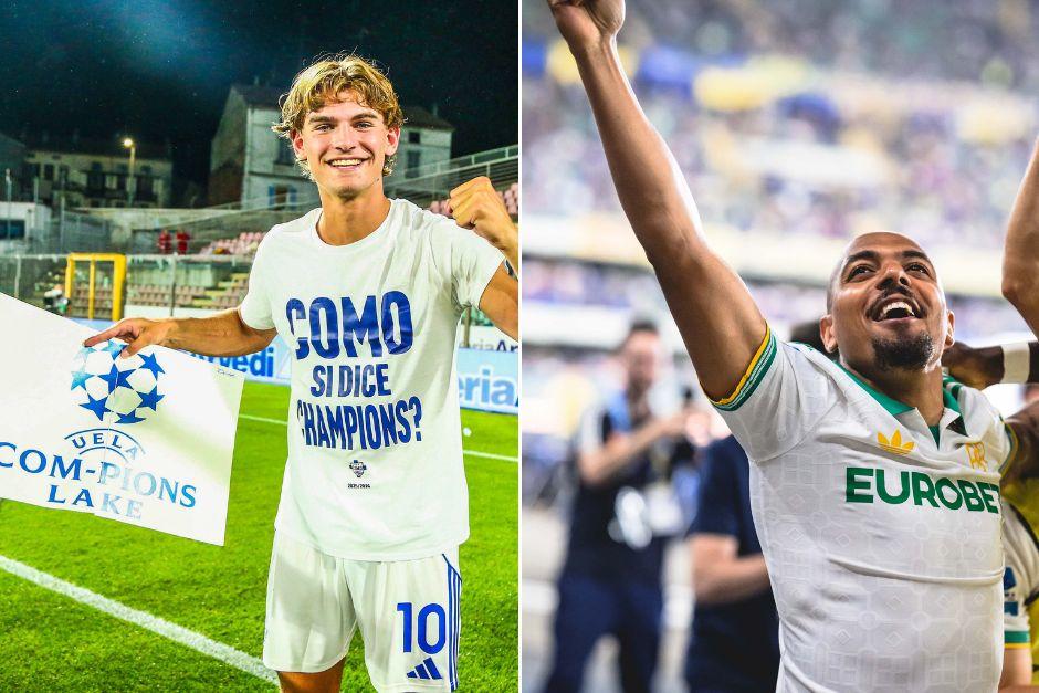 Nico Paz, del Como, y Doney Malen, de la Roma, festejaron el pase a la siguiente edición de la Champions League. (Foto: Serie A)