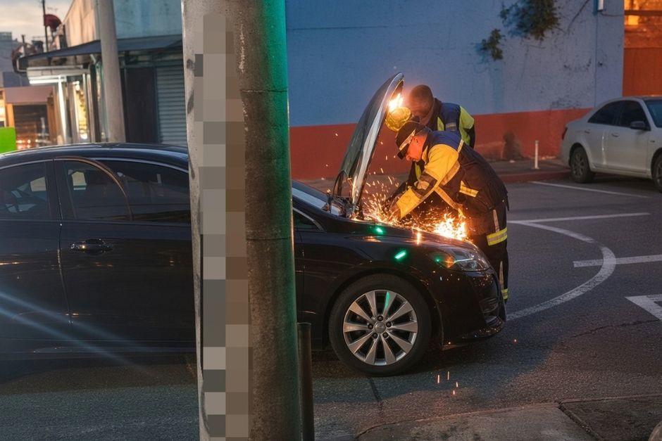 Un incendio vehicular fue controlador por agentes de tránsito en la zona 1 capitalina. (Foto: PMT)
