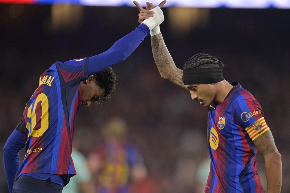 Raphinha y Lamine Yamal anotaron para el conjunto catalán antes del descanso. (Foto: AFP) 