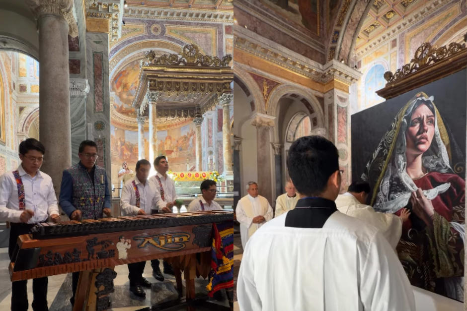 El pìntor guatemalteco Christian Escobar, conocido como Chrispapita entregó la obra de María Addolorata en Roma. (Fotos: captura de pantalla)