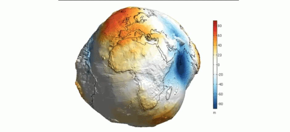 Una imagen de la tierra con forma desproporcinoal que se hizo viral semanas atrás, fue desmentida, al considera que la misma corresponde a un mapa de gravedad. (Imagen: gizmodo.com)