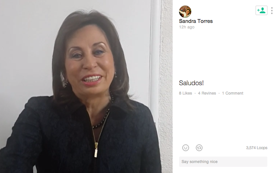 Sandra Torres envía un saludo a sus seguidores a través de Vine. (Foto: cuenta oficial de Sandra Torres) 