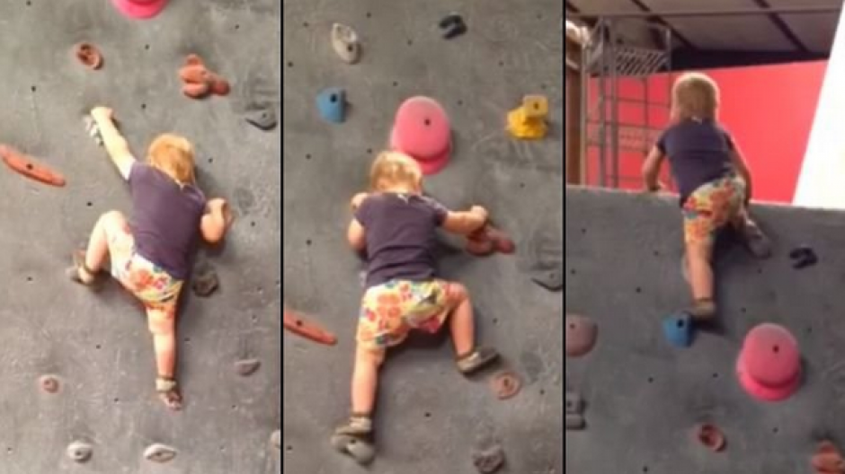 Las arriesgadas maniobras para escalar de la pequeña de 19 meses han conquistado Facebook. (Foto: Facebook)