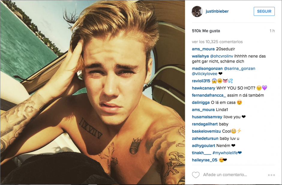 El cantante canadiense ha generado una serie de comentarios de sus seguidoras en las redes sociales tras su publicación en la que se le ve desnudo. (Foto: Instagram)