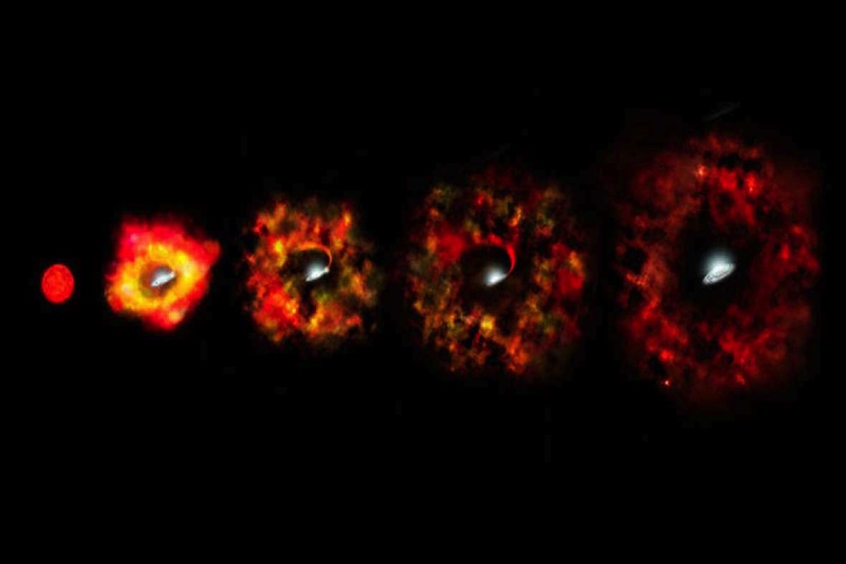 Etapas finales de la vida de una estrella supermasiva que fracasa en su explosión como supernova y en su lugar implosiona para formar un agujero negro. (Foto Rtve)