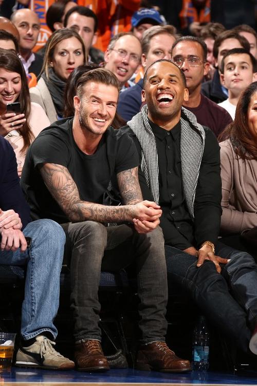 David Beckham durante el juego entre Miami Heat y Knicks de Nueva York