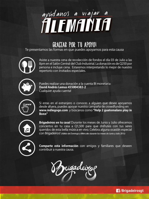 Estas son otras maneras de aportar para que los m&uacute;sicos puedan viajar a Alemania. 