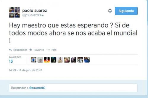 Tuit de Paolo Su&aacute;rez, hermano de Luis Su&aacute;rez.