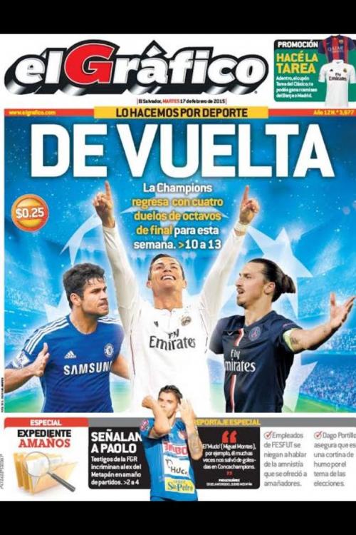 El ahora jugador de Comunicaciones aparece en la portada del matutino El Gr&aacute;fico de El Salvador.