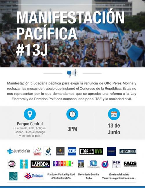 Invitaci&oacute;n publicada a las redes sociales para la manifestaci&oacute;n del #13J