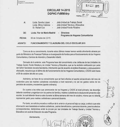 Circular divulgada en redes sociales. 