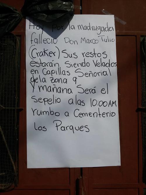 R&oacute;tulo frente a la casa de don Marco Tulio. (Foto: FB Jorge Eduardo Melgar)