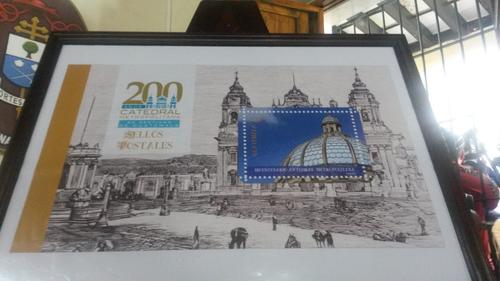 Detalle de los sellos postales emitidos para conmemorar el 200 aniversario de la Catedral Metropolitana. (Foto: Soy502)