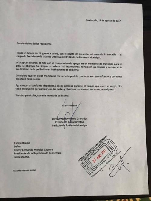 Carta presentada por Quique Godoy. (Foto: Facebook)