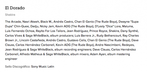 Estos son los productores e ingenieros de sonido del disco "El Dorado" de Shakira. (Foto: Captura de pantalla)