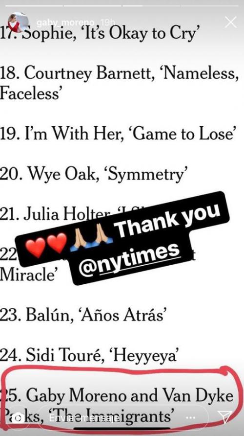 Agradecimiento de Moreno por ser parte del listado. (Foto: Instagram) 