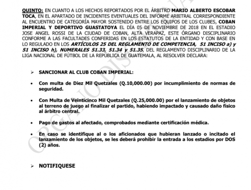 La resolución del Órgano Disciplinario de la Liga Nacional. (Foto: Captura)